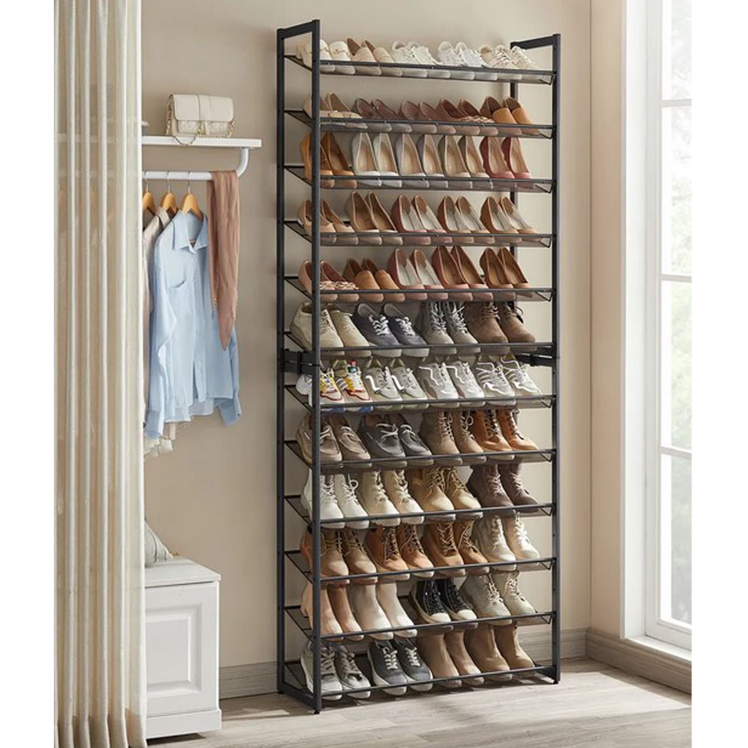 Tribesigns Zapatero, estante alto para zapatos de 8 niveles, gabinete de  almacenamiento de zapatos de madera, blanco