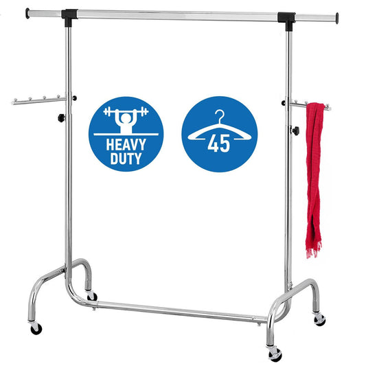 Perchero con Ruedas de Acero Cromado, Perchero Burro Extensible, Fácil Montaje en 1 min, 3