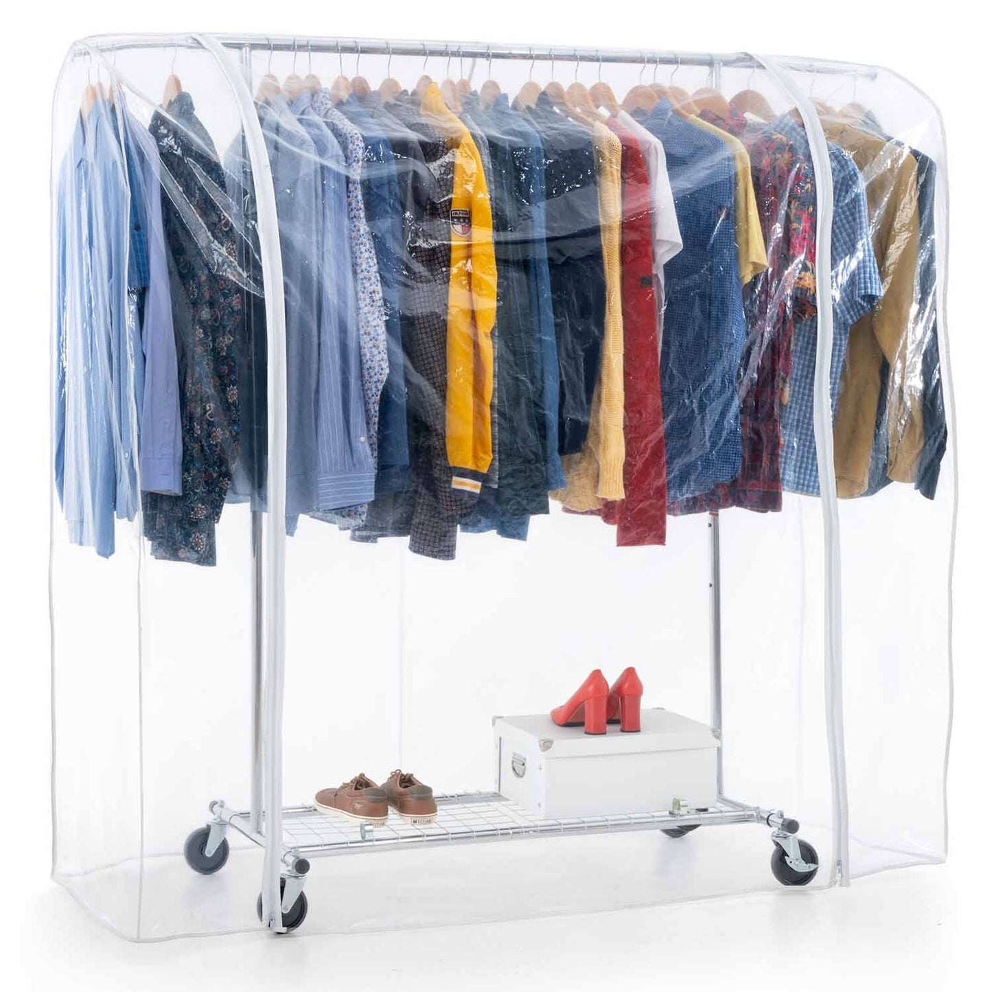 Burro para Ropa, con Ruedas, con Funda Plástico Transparente para Perchero de Ropa, Tatkraft Duncan & Big