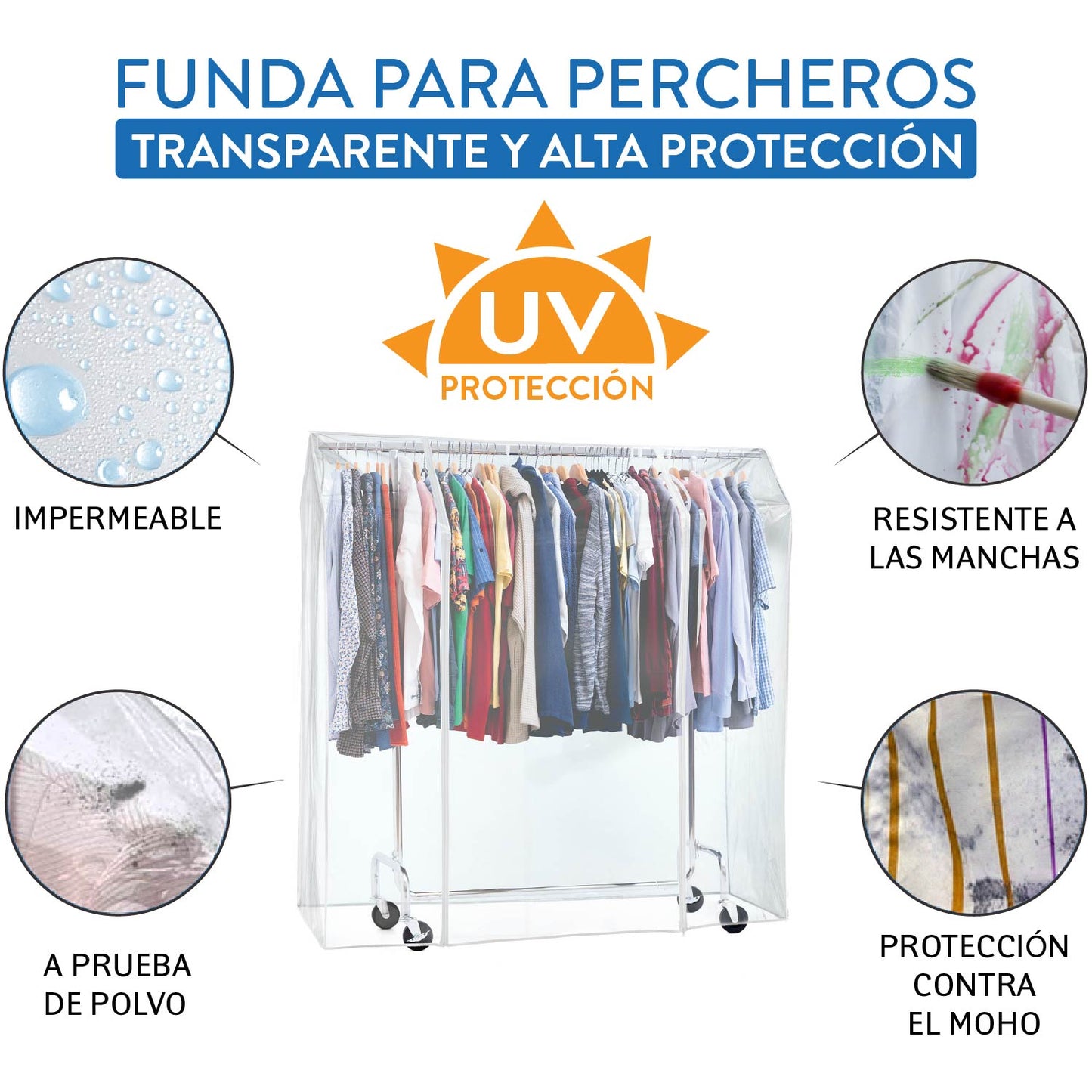 Funda para Burro de Ropa, Transparente, 155×60×160 cm, 2 cremalleras, impermeable, protección contra el polvo y los rayos UV, Tatkraft Schild, 3