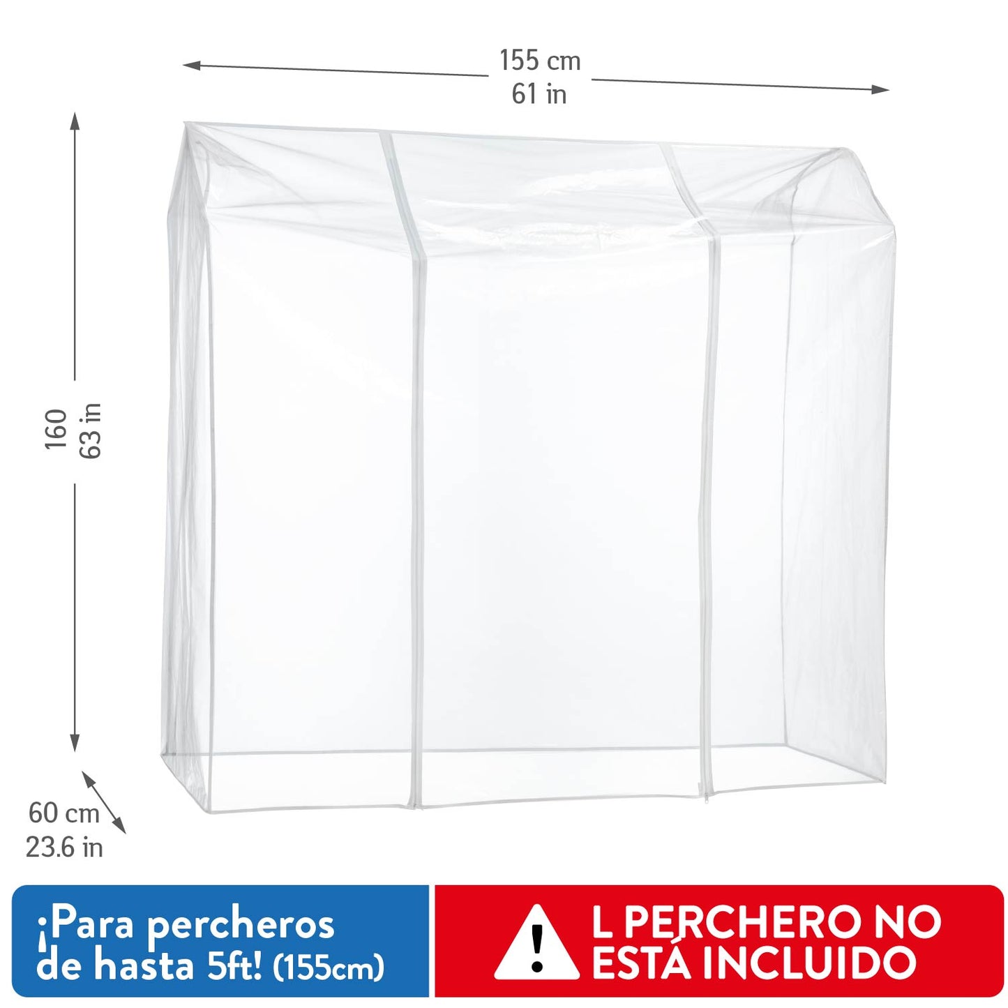 Funda para Burro de Ropa, Transparente, 155×60×160 cm, 2 cremalleras, impermeable, protección contra el polvo y los rayos UV, Tatkraft Schild, 3