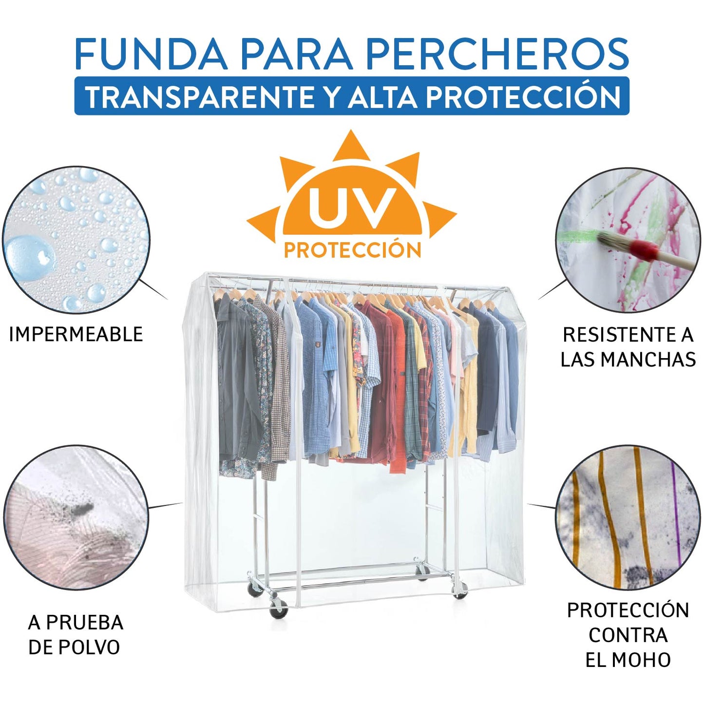 Funda para Burro de Ropa, grande 169x90x170 cm, con 2 cremalleras, Protección polvo, humedad y radiación UV, Transparente, Tatkraft Safe, 2