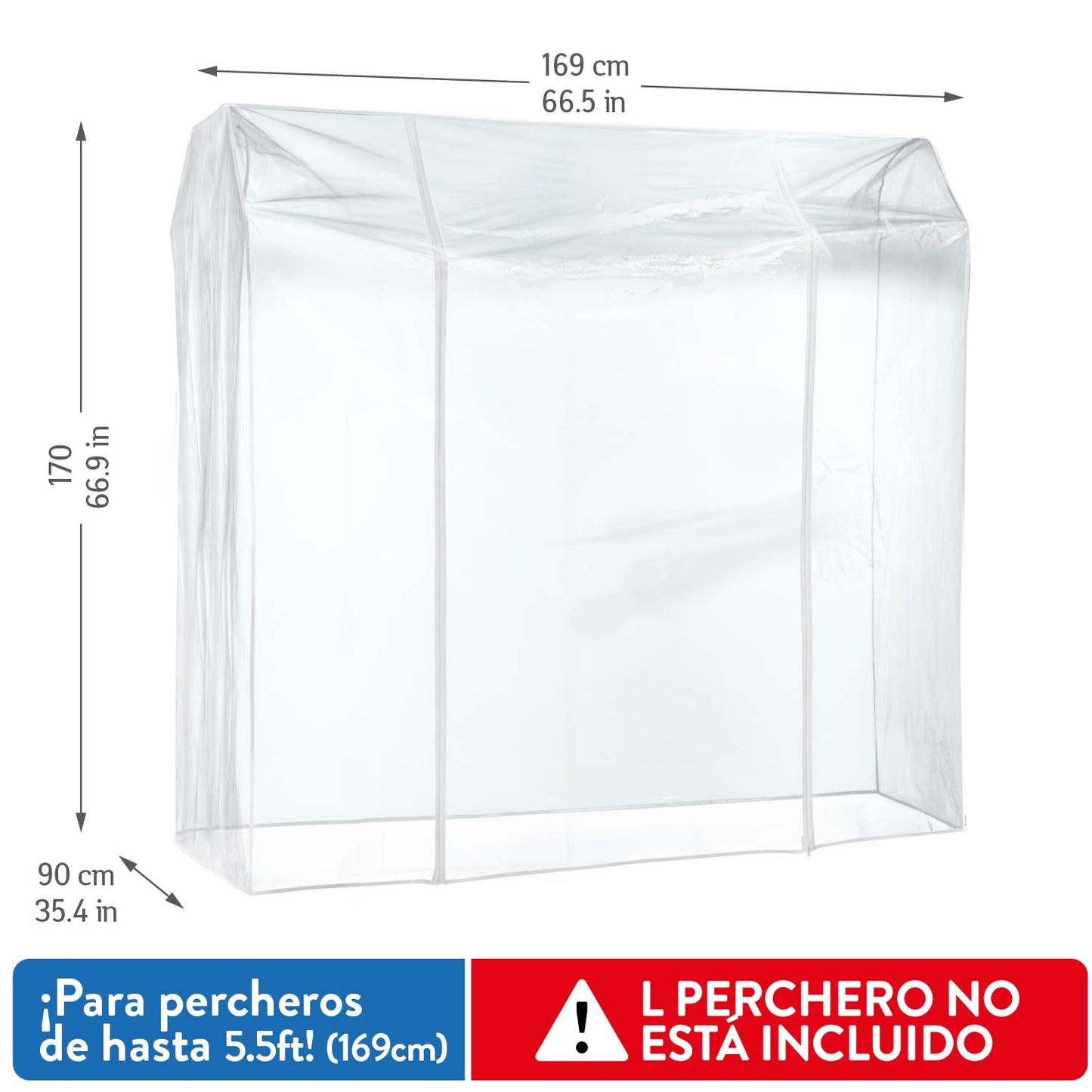 Funda para Burro de Ropa, grande 169x90x170 cm, con 2 cremalleras, Protección polvo, humedad y radiación UV, Transparente, Tatkraft Safe, 3