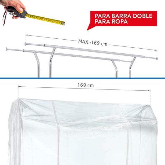 Funda para Burro de Ropa, grande 169x90x170 cm, con 2 cremalleras, Protección polvo, humedad y radiación UV, Transparente, Tatkraft Safe, 3