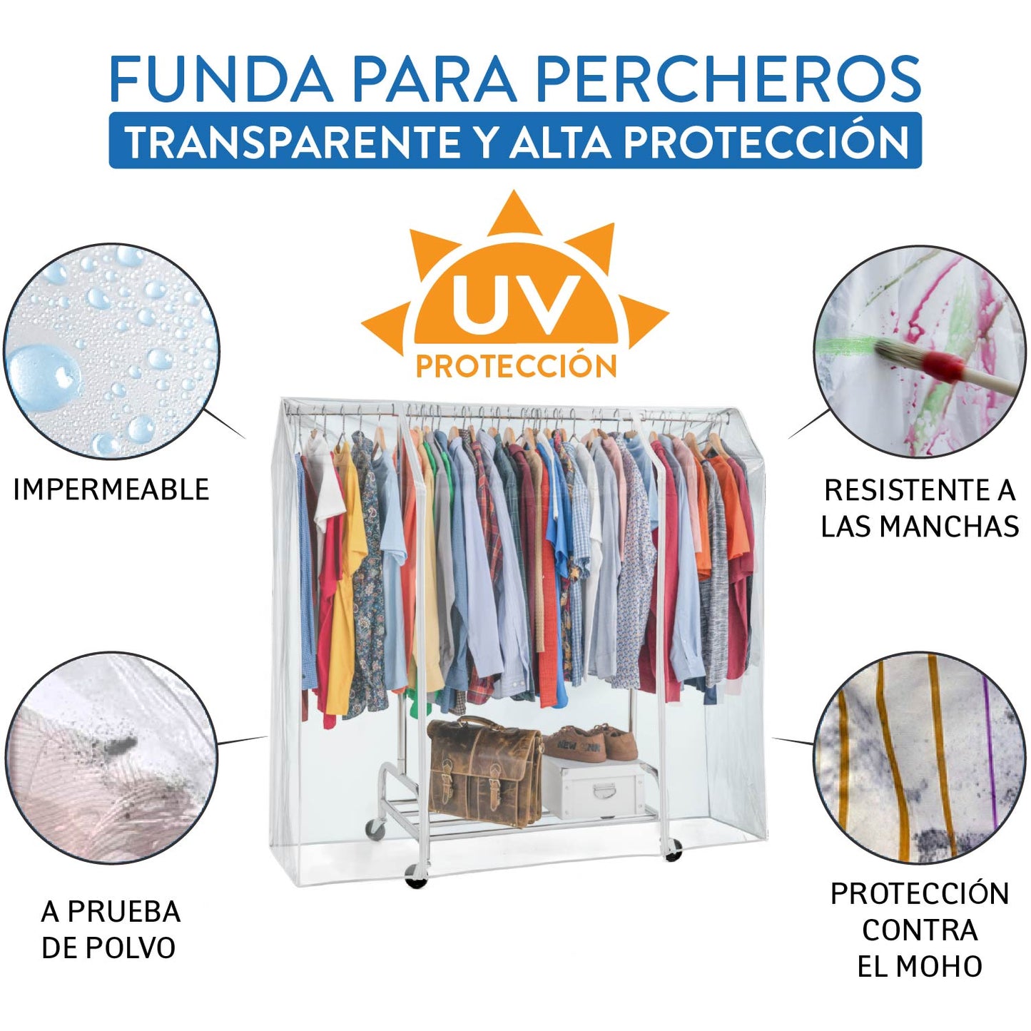 Funda para burro de ropa 160 x 60 x 145 cm, Transparente, protege ropa contra el polvo, humedad y los rayos UV, Tatkraft Defender, 3