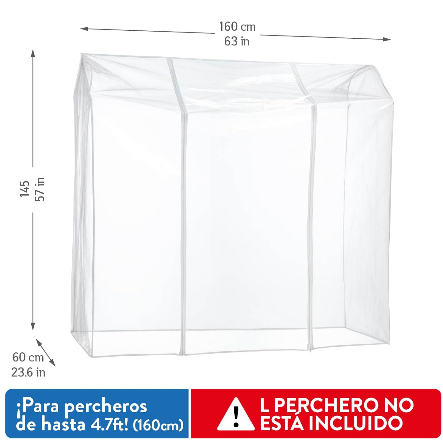 Funda para burro de ropa 160 x 60 x 145 cm, Transparente, protege ropa contra el polvo, humedad y los rayos UV, Tatkraft Defender, 5