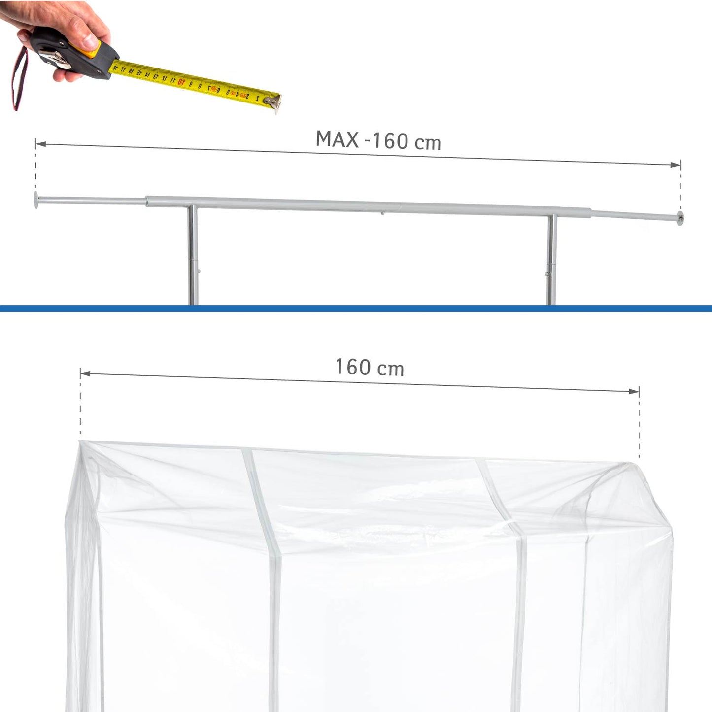 Funda para burro de ropa 160 x 60 x 145 cm, Transparente, protege ropa contra el polvo, humedad y los rayos UV, Tatkraft Defender, 1