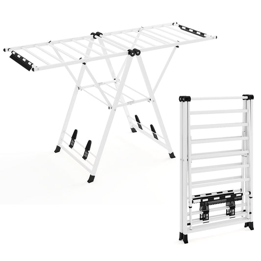 Tendedero plegable, con Alas Ajustables, Tendedero de ropa, 163 x 56 x 99–158 cm, Blanco, Costway, 2