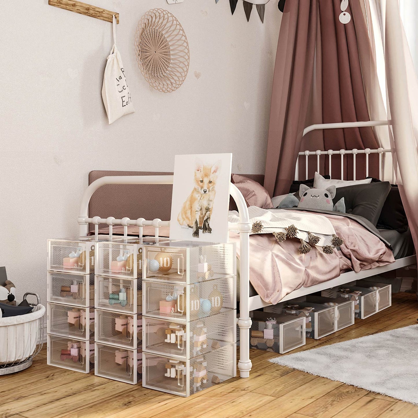 Cajas para Zapatos, Juego de 18 Organizador de Zapatos, hasta talla 44, Plástico, Transparente y Blanco, SONGMICS, 3