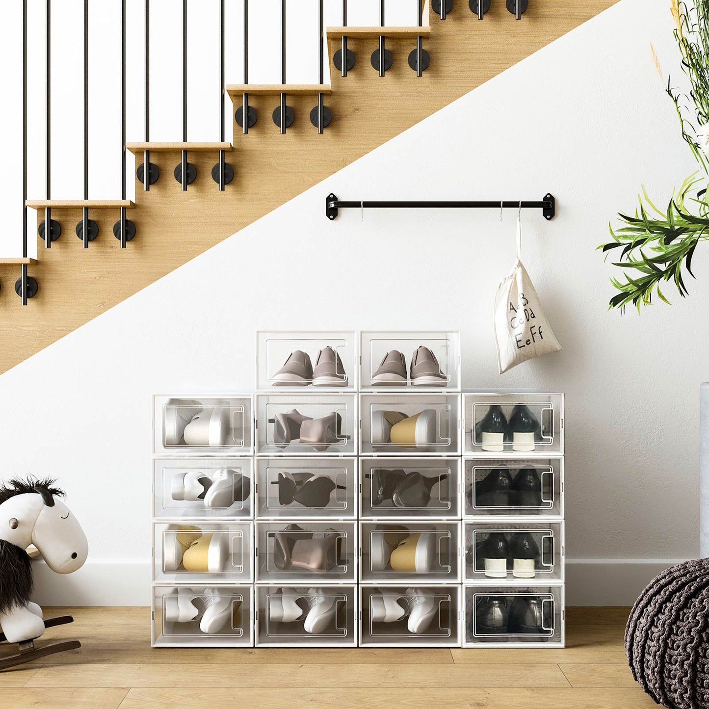 Cajas para Zapatos, Juego de 18 Organizador de Zapatos, hasta talla 44, Plástico, Transparente y Blanco, SONGMICS, 4