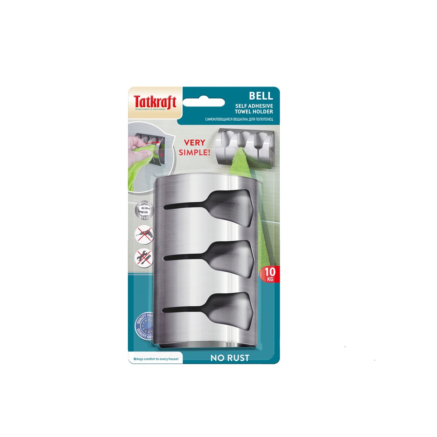 Tatkraft Bell Toallero Autoadhesivo de Pared para Baño y Cocina, Ganchos para Toallas y Paños