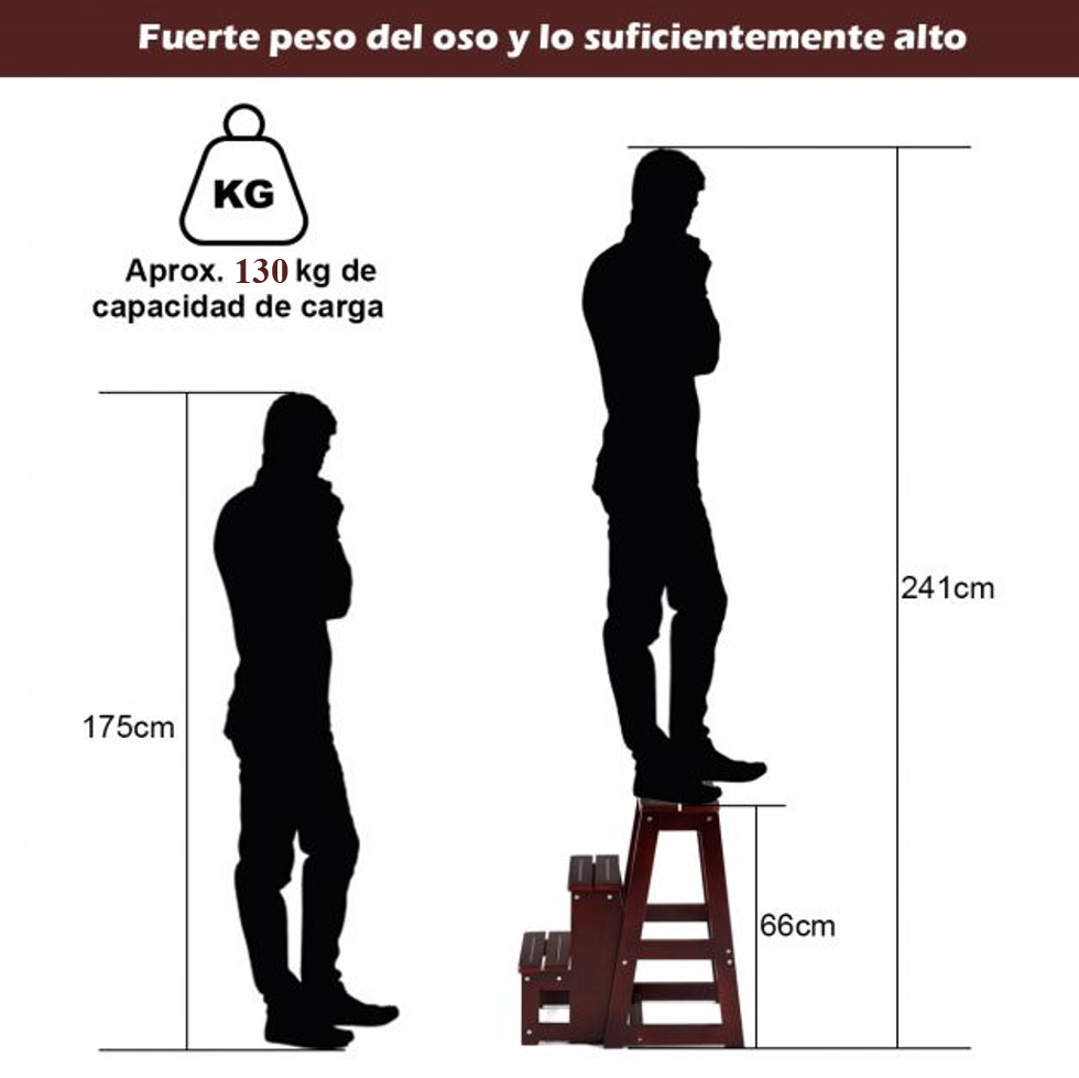 Escalera, Taburete escalera, Taburete alto, Madera, con 3 Estante, Estanteria escalera, Silla Escalón, Café, Costway, 8