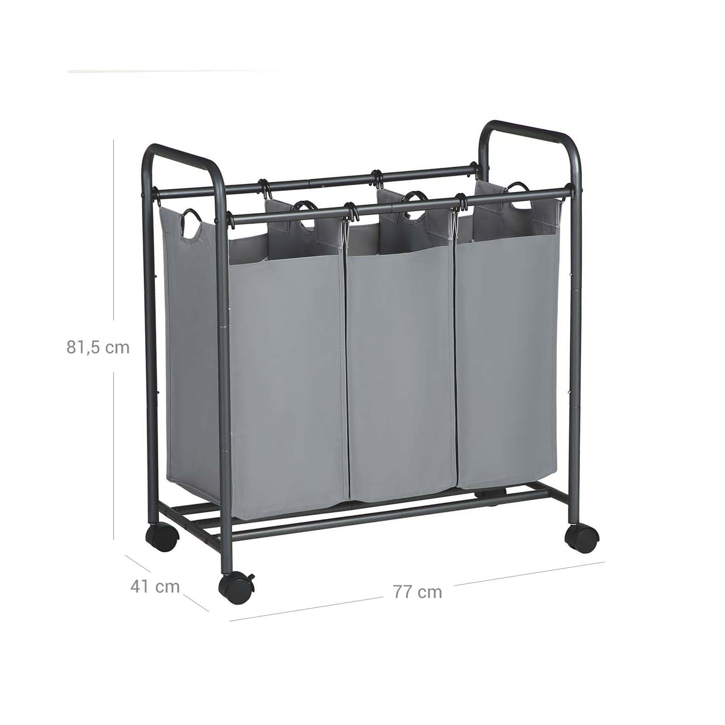 Cesto para Ropa Sucia, 132 L, con 3 Compartimientos, Mueble Ropa Sucia, con Ruedas, Bolsa de Colada Extraíble, Gris, SONGMICS, 8