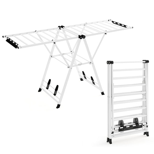 Tendedero plegable, con Alas Ajustables, Tendedero de ropa, 184 x 56 x 99–168 cm, Blanca, Costway, 2