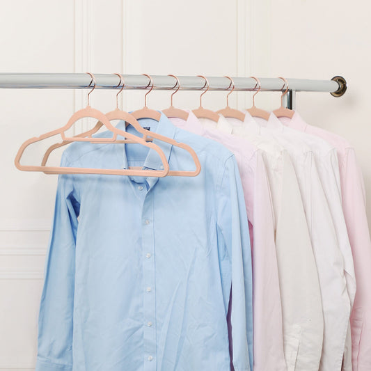 Percha, Juego de 50, Percha Pantalones, 43,5 cm Largo, Perchas Terciopelo, con Barra Corbata, Rosa Coral, Songmics, 2