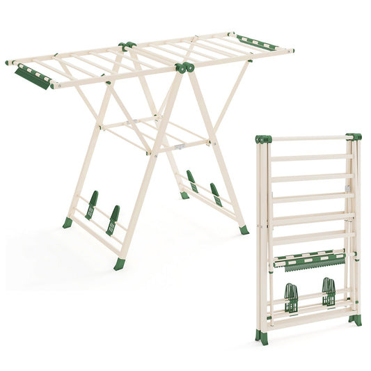 Tendedero Plegable, con Alas Ajustables, Tendedero de Ropa, Tendedero Exterior, para Balcon, Beige, Costway, 2