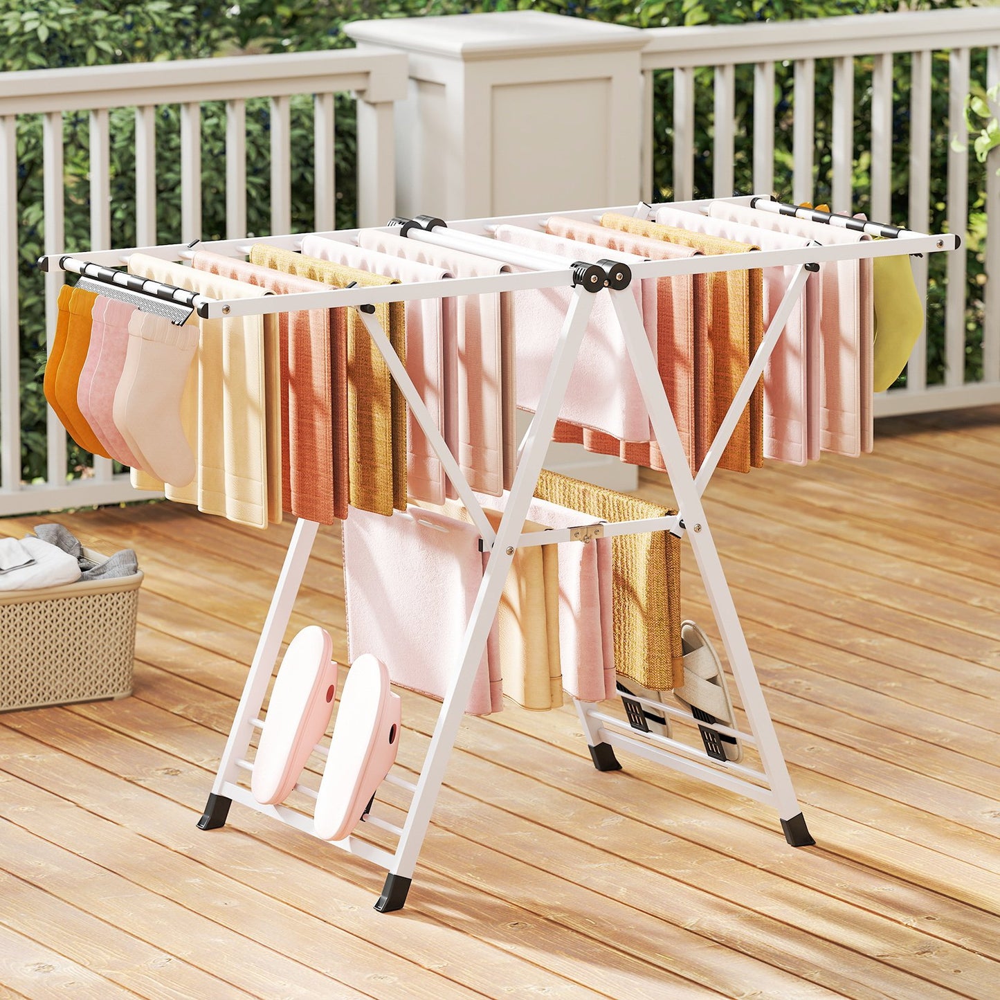 Tendedero Plegable, con Alas Ajustables, Tendedero de Ropa, Tendedero Exterior, para Balcon, Blanco, Costway, 1