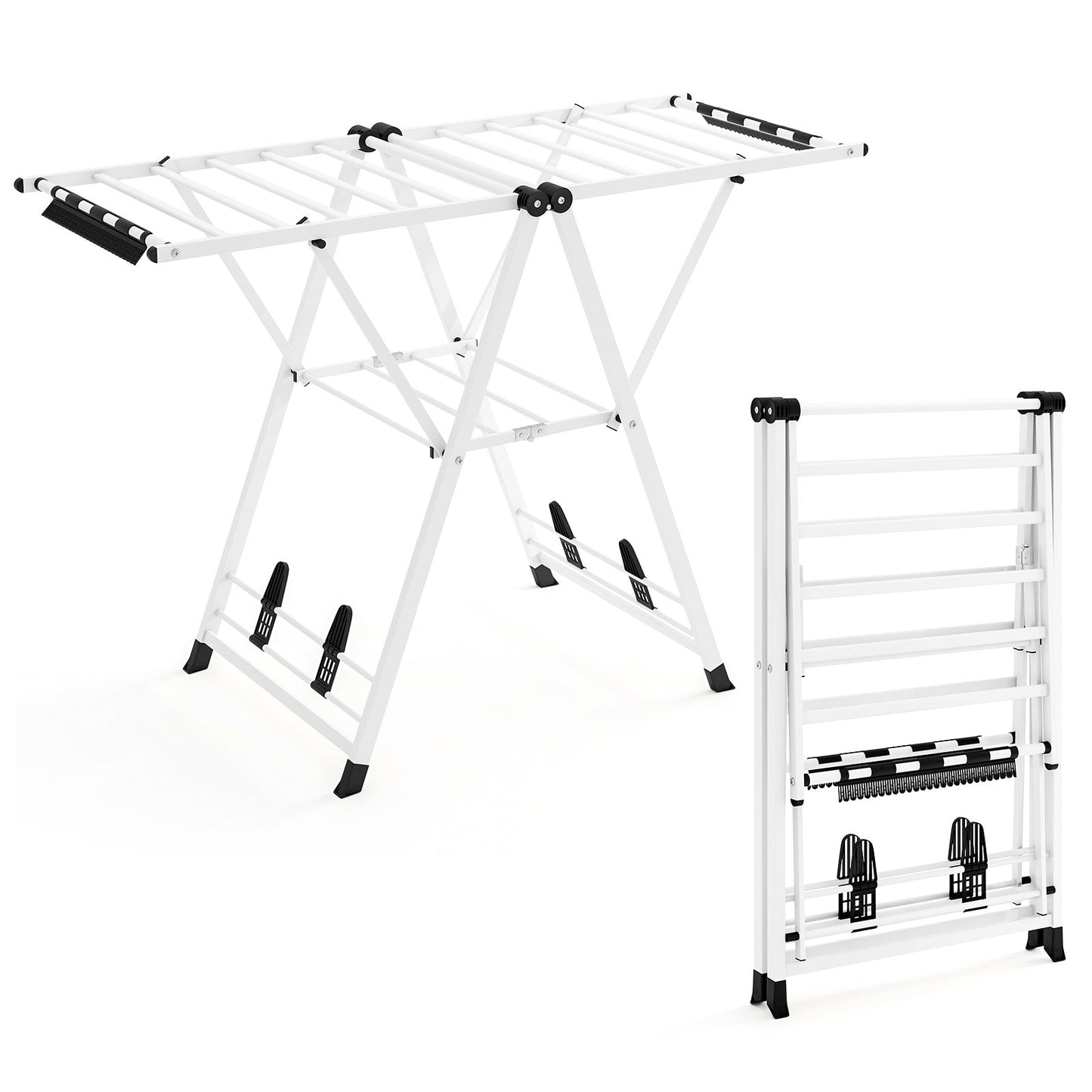 Tendedero Plegable, con Alas Ajustables, Tendedero de Ropa, Tendedero Exterior, para Balcon, Blanco, Costway, 2