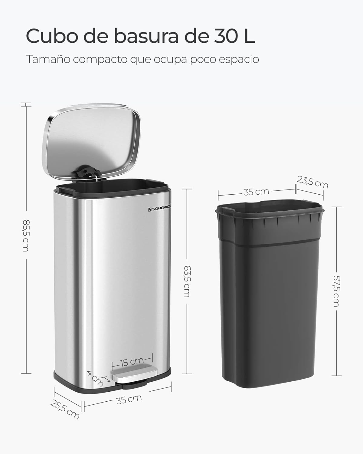 Songmics Cubo de Basura con Pedal para Reciclaje, 45L