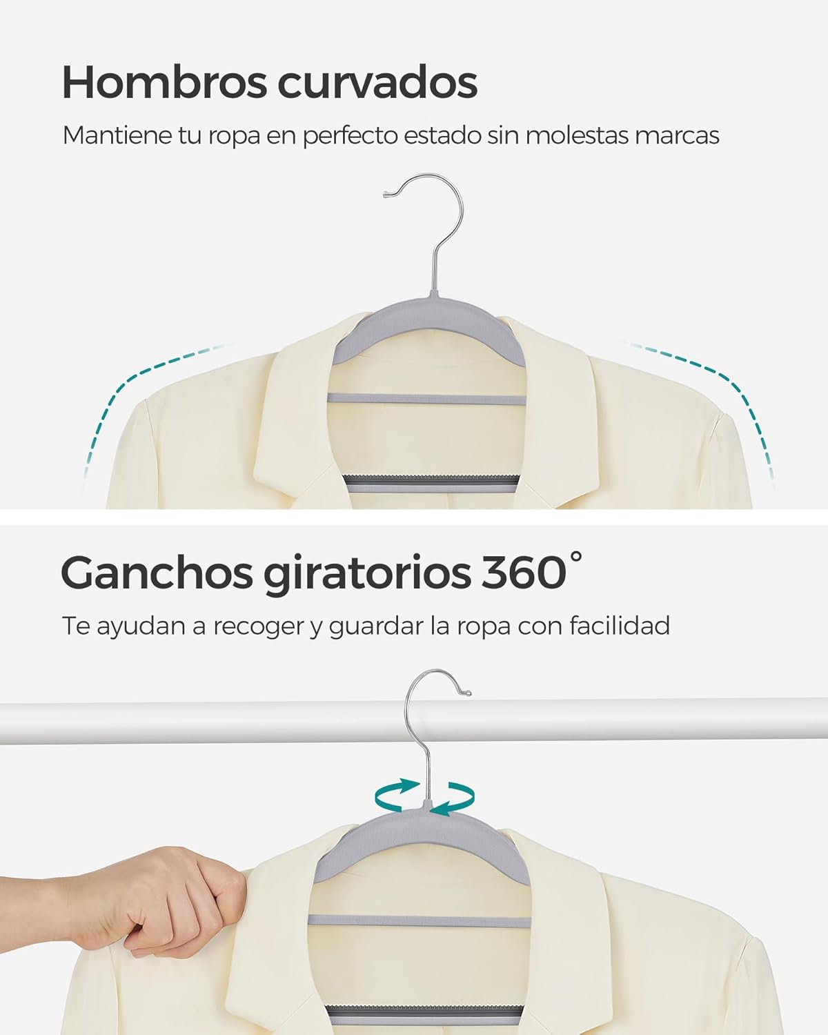 Percha, Juego de 30, Percha para Pantalones, Antideslizantes, 42 cm, Perchas de Plástico, Gris, Songmics, 4