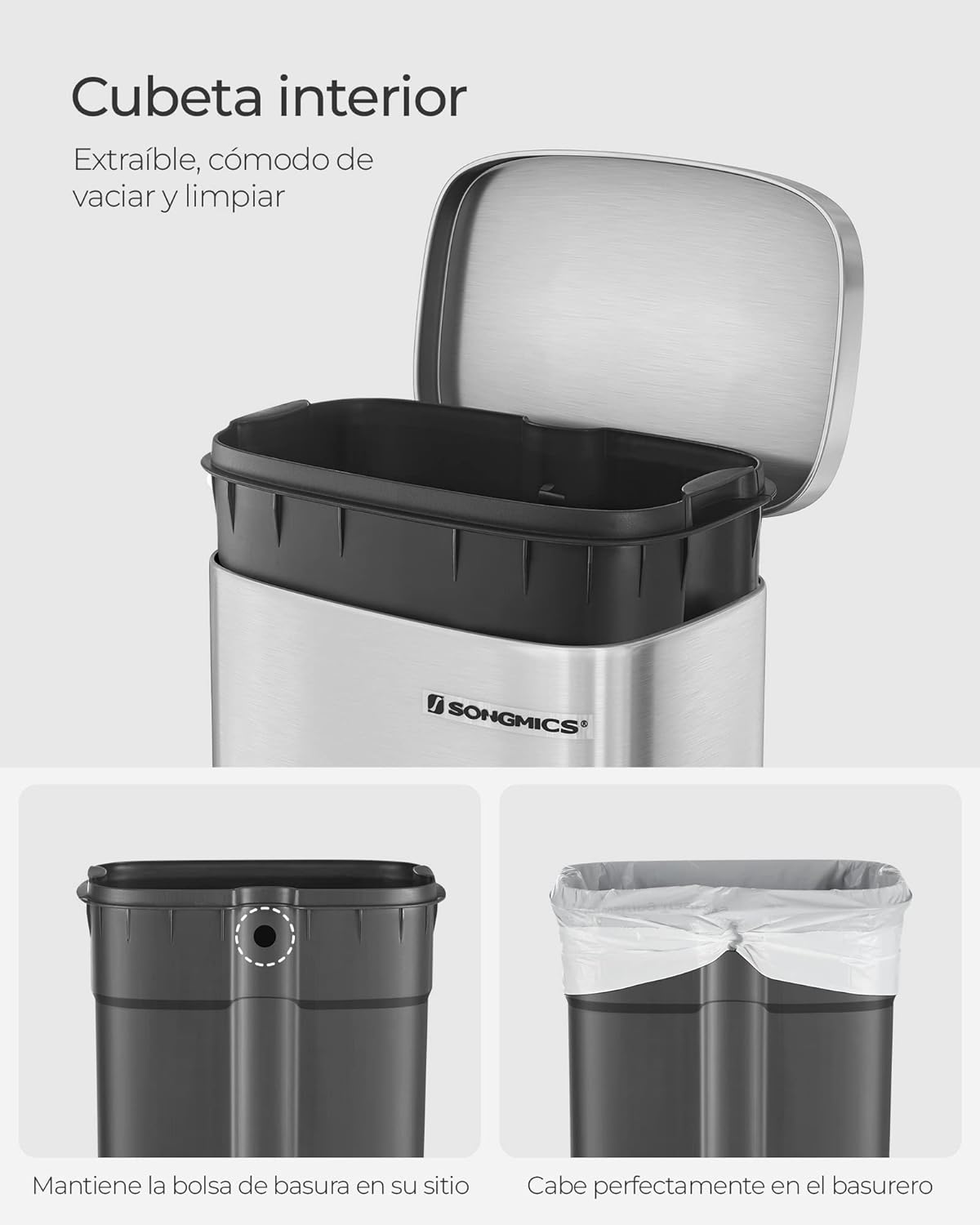 Songmics Cubo de Basura con Pedal para Reciclaje, 45L