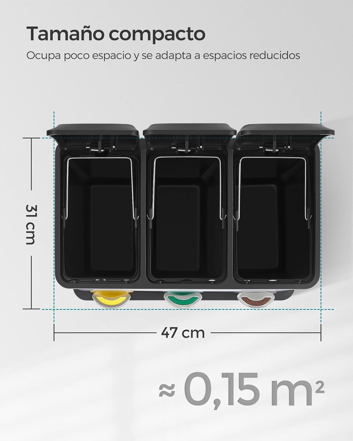 Songmics Cubo de Basura de Acero Inoxidable con Tres Compartimentos y Pedal