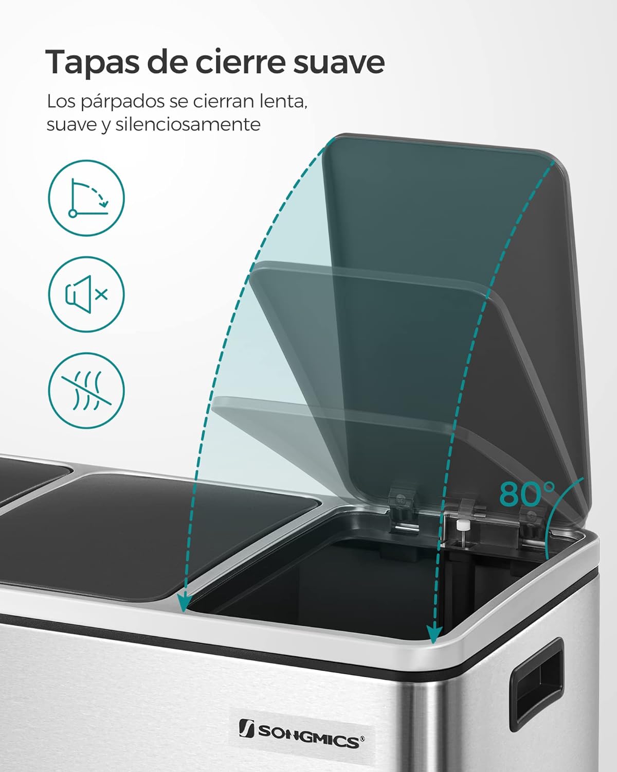 Songmics Basurero con 3 Cubetas, 3 x 18L