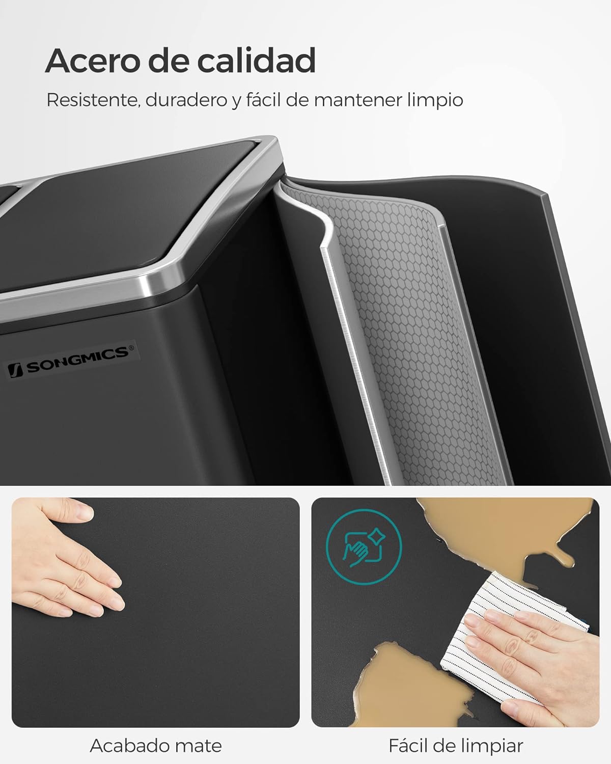 Songmics Cubo de Basura de Cocina con Sistema de Separación (3 x 18 L)