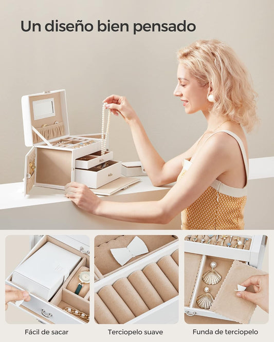 Songmics Caja Joyero con Espejo y Cajones: Almacenamiento para Joyas