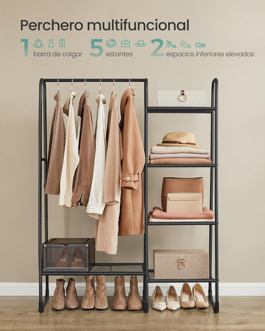 Perchero Burro, 101,7 x 40 x 153,3 cm, Burros para Ropa, 5 Estantes, Estructura de Metal, Negro, Songmics, 4