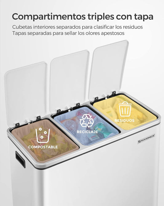 Songmics Cubo de Basura para Reciclaje, 3 x 18L
