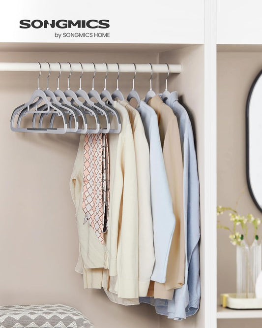 Percha, Juego de 30, Percha para Pantalones, Antideslizantes, 42 cm, Perchas de Plástico, Gris, Songmics, 2
