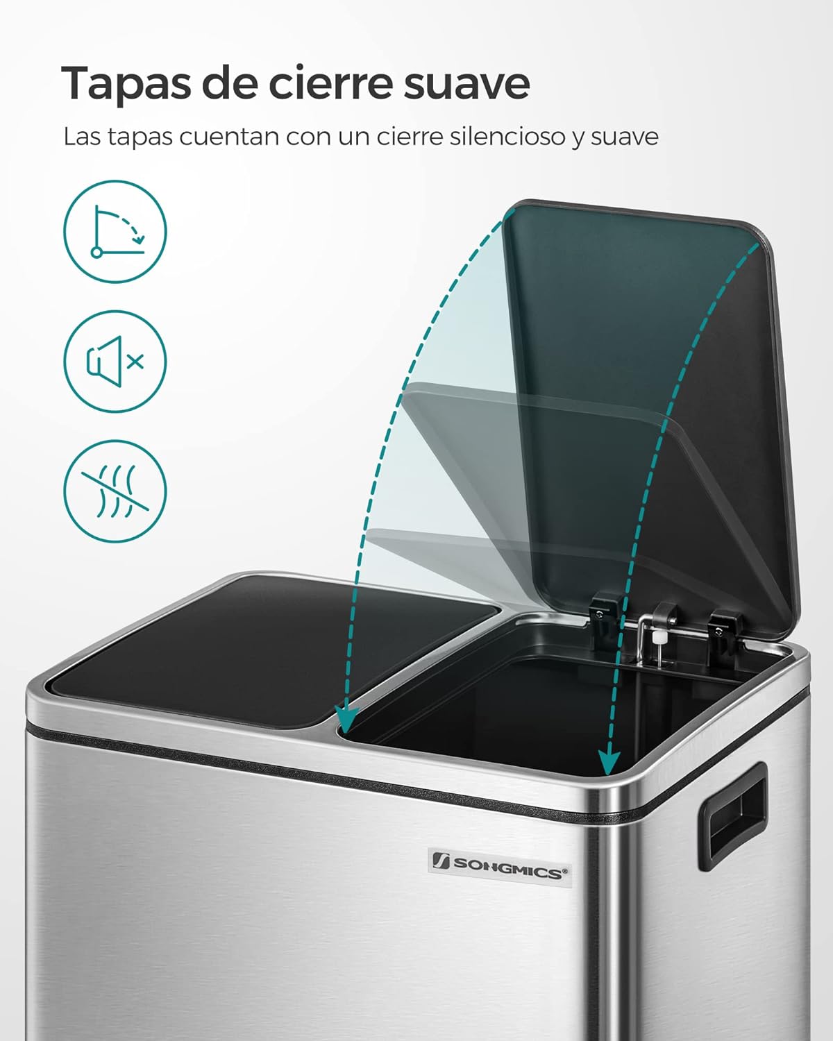 Songmics Cubo de Basura de Acero Inoxidable, 2 Cubetas de 15L