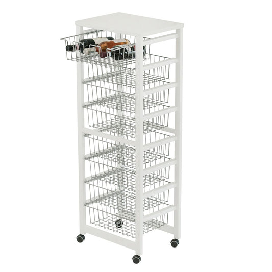 Carrito cocina GUSTAVOTTO, Carro cocina, Carrito auxiliar, con superficie de trabajo, 8 cestas, Color blanco, ARIT, 2