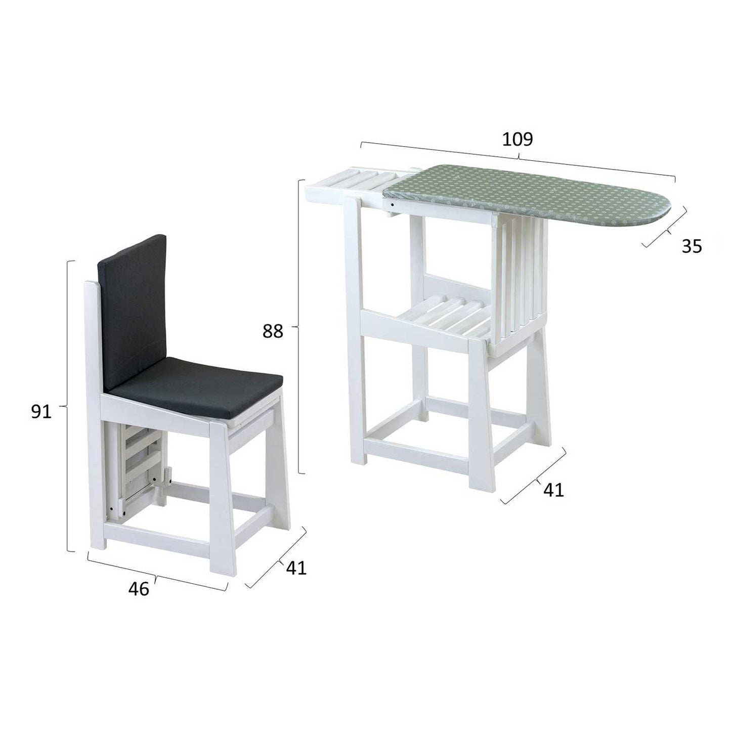 ARIT SINFONIA - Tabla de Planchar - Silla, 2 en 1, Tabla Planchar Plegable, 81x35cm, Soporte para plancha, Cojín, Madera, ARIT SINFONIA - blanco, 7