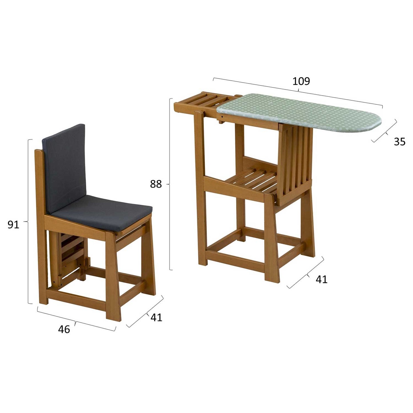 ARIT SINFONIA - Tabla de Planchar - Silla, 2 en 1, Tabla Planchar Plegable, 81x35cm, Soporte para plancha, Cojín, Madera, ARIT SINFONIA - Cerezo, 7