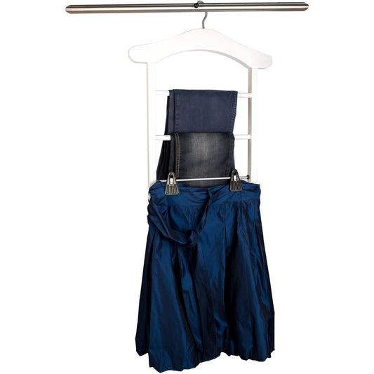 Perchas de madera MILADY, Percha pantalones, Perchas ropa, 2 soportes y clips para faldas, Color blanco, ARIT, 2