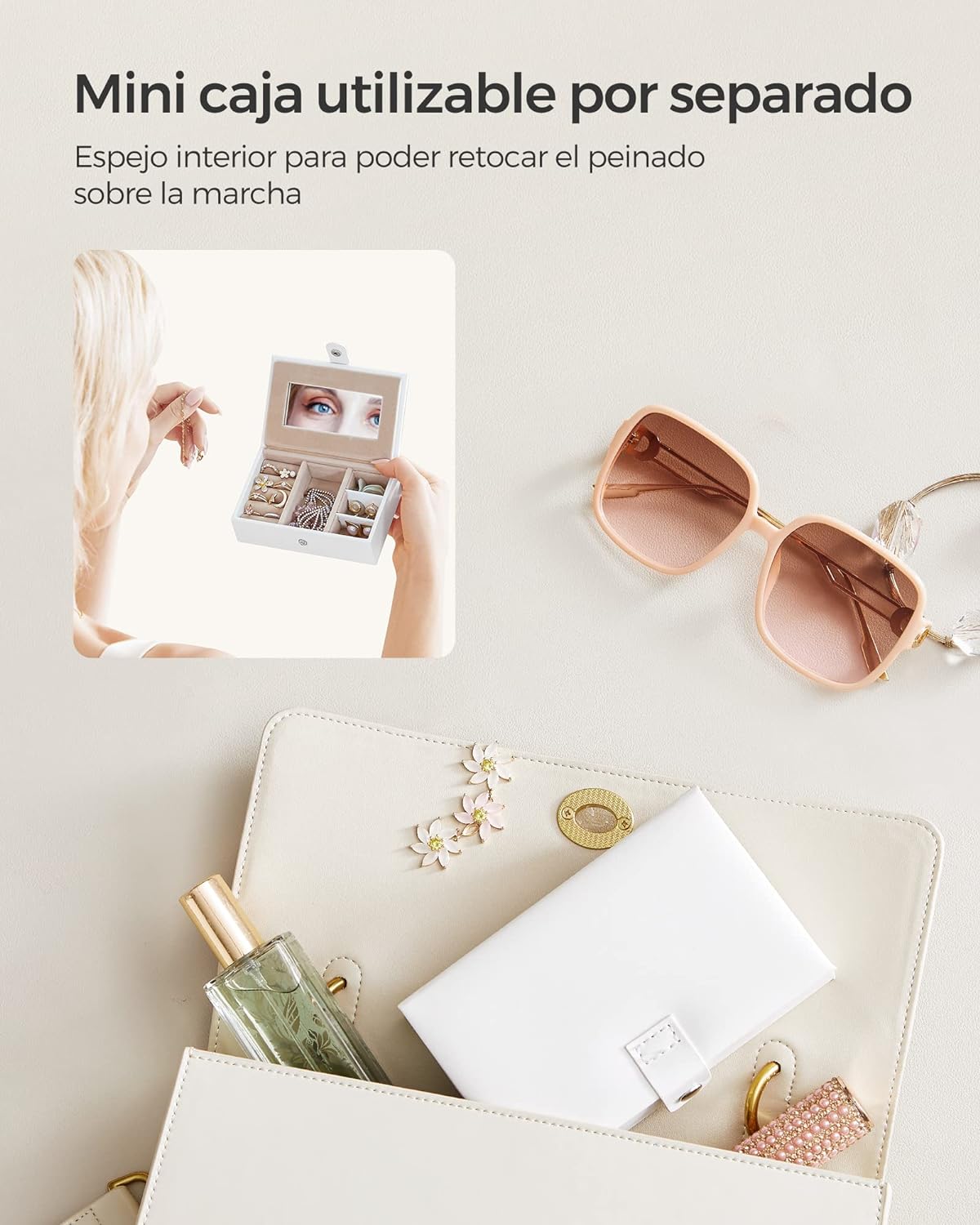 Songmics Caja Joyero con Espejo y Cajones: Almacenamiento para Joyas