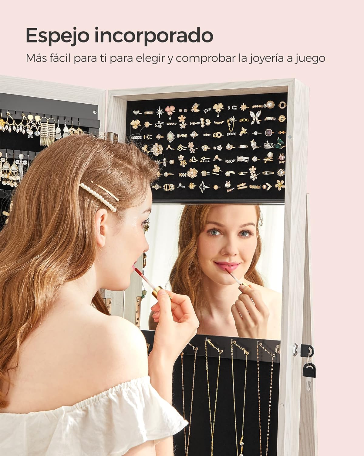 Songmics Armario Joyero Giratorio de 360° con Espejo