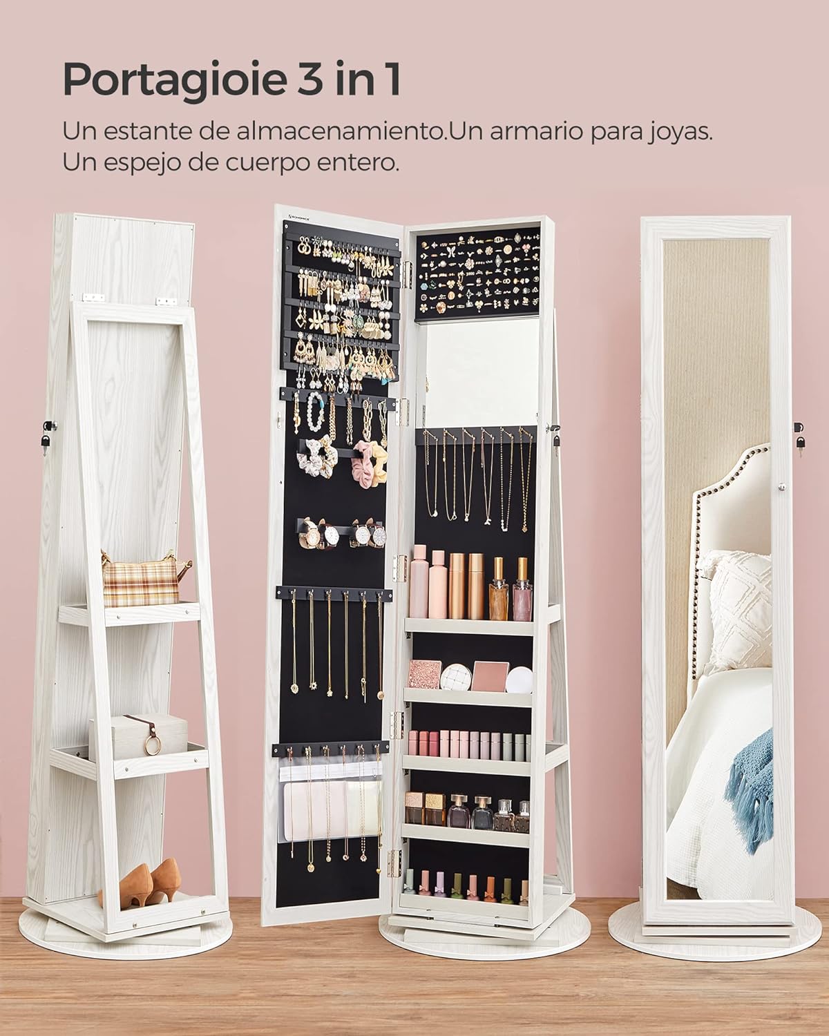 Songmics Armario Joyero Giratorio de 360° con Espejo