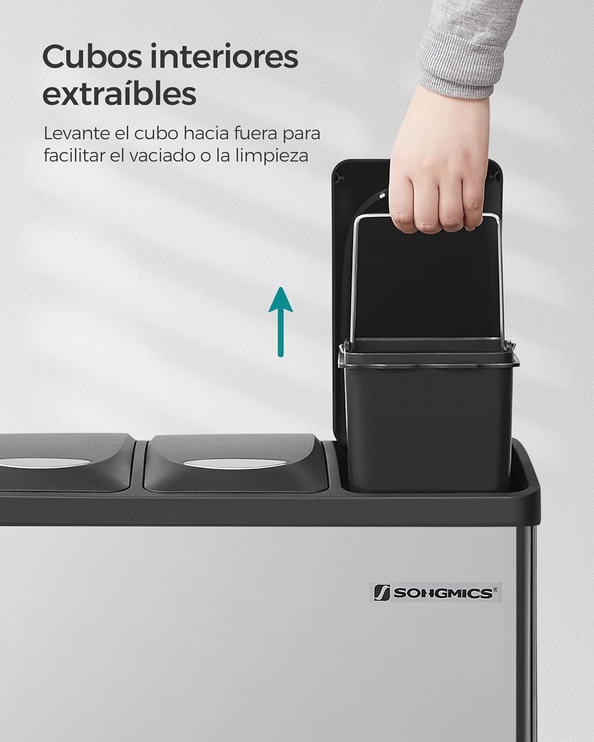 Songmics Cubo de Basura de Acero Inoxidable con Tres Compartimentos y Pedal
