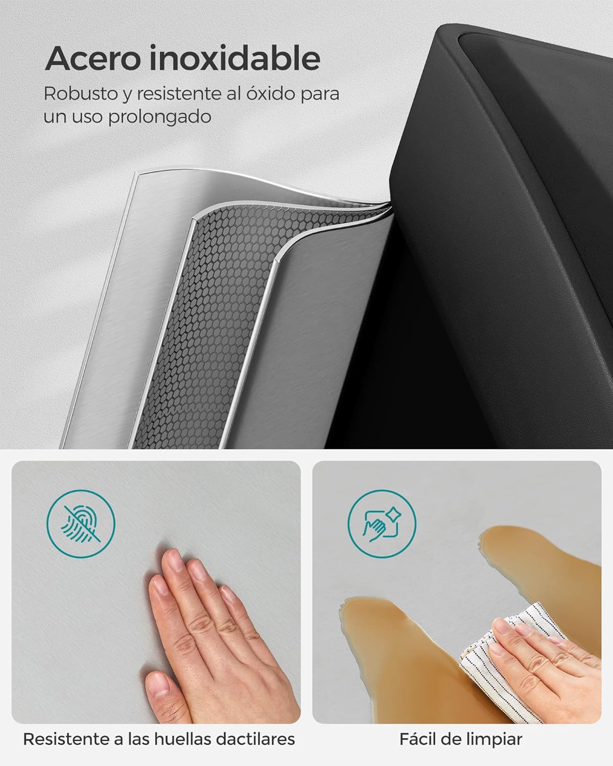 Songmics Cubo de Basura de Acero Inoxidable con Tres Compartimentos y Pedal