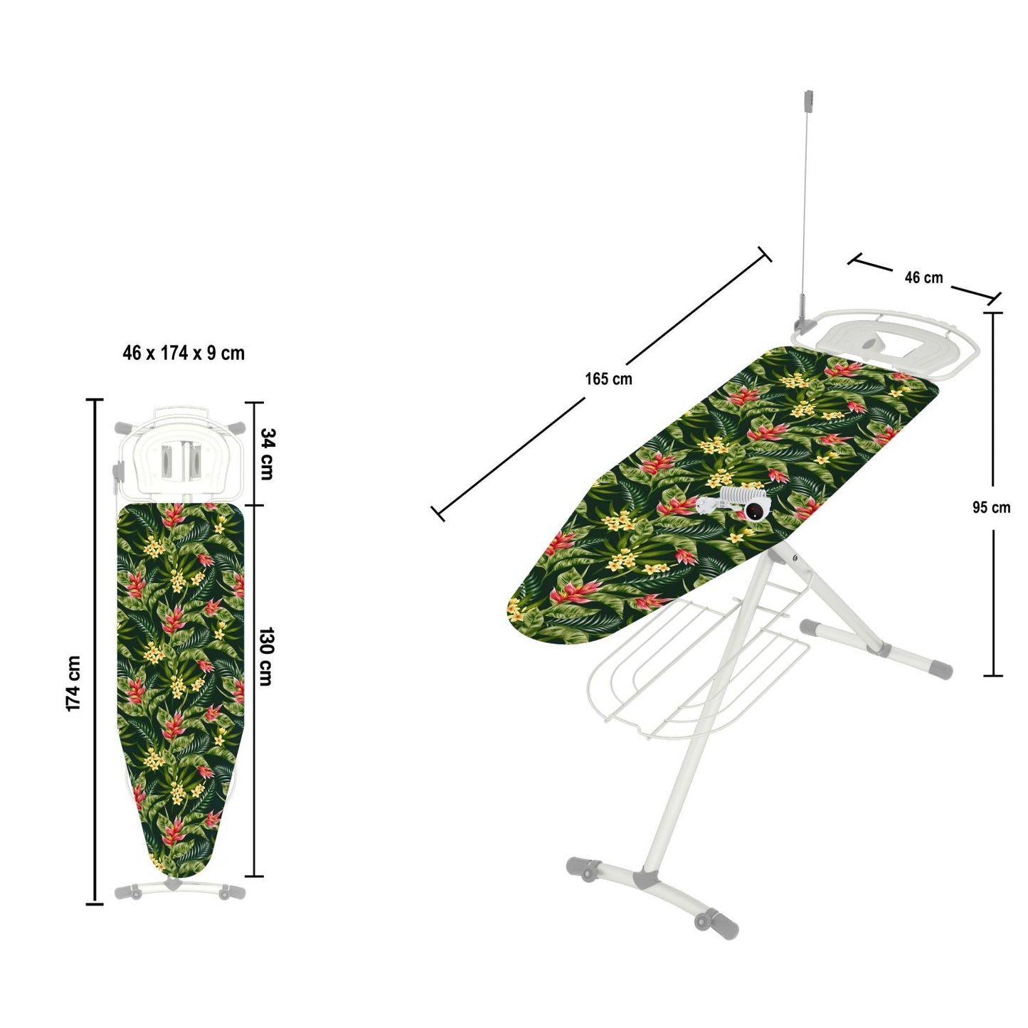 Tabla de planchar, Tabla de planchar plegable, 130x44cm para estación de planchado a vapor, funda 100% algodón, Colombo GIOVE , 2