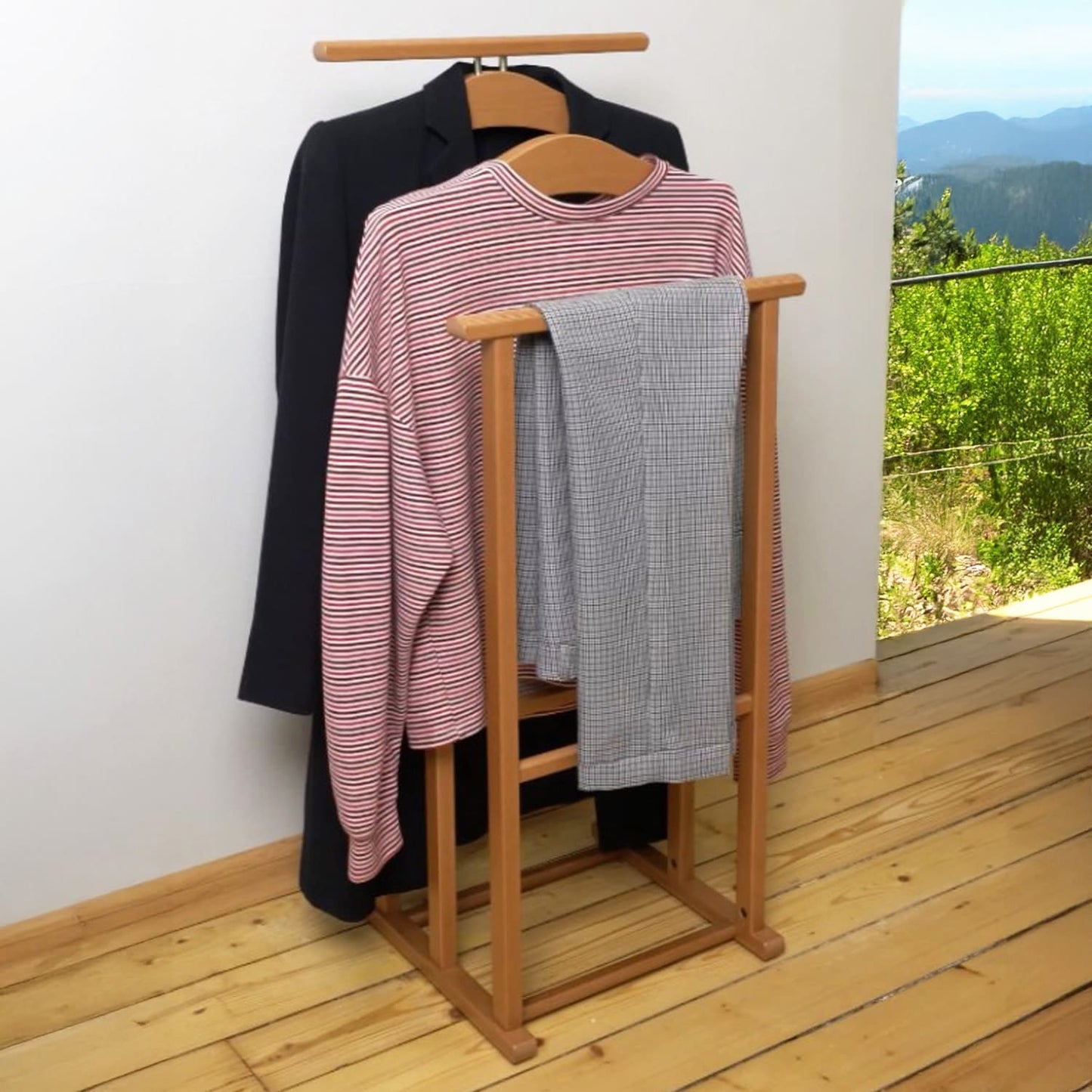 Galán de noche, Galán de Noche Moderno, Hecho de Haya, Perchero Pie para Trajes, de Hombre o Mujer, ARIT MAXI, 1