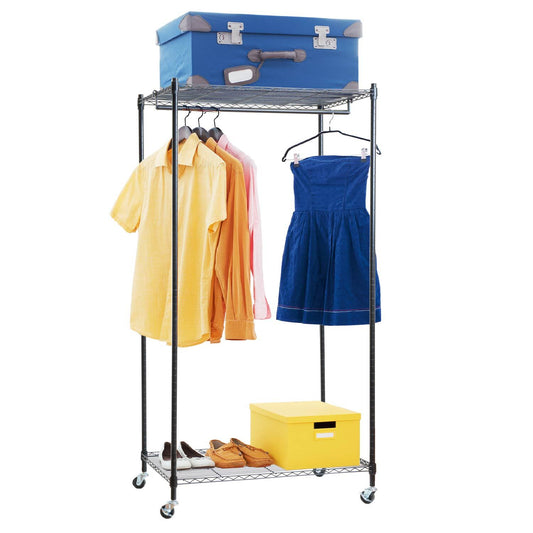 Armario de Tela, con Ruedas, Perchero Armario, 2 estantes, Hasta 70 kg, Armario Portátil, Algodón Negro, art moon Buffalo, 6