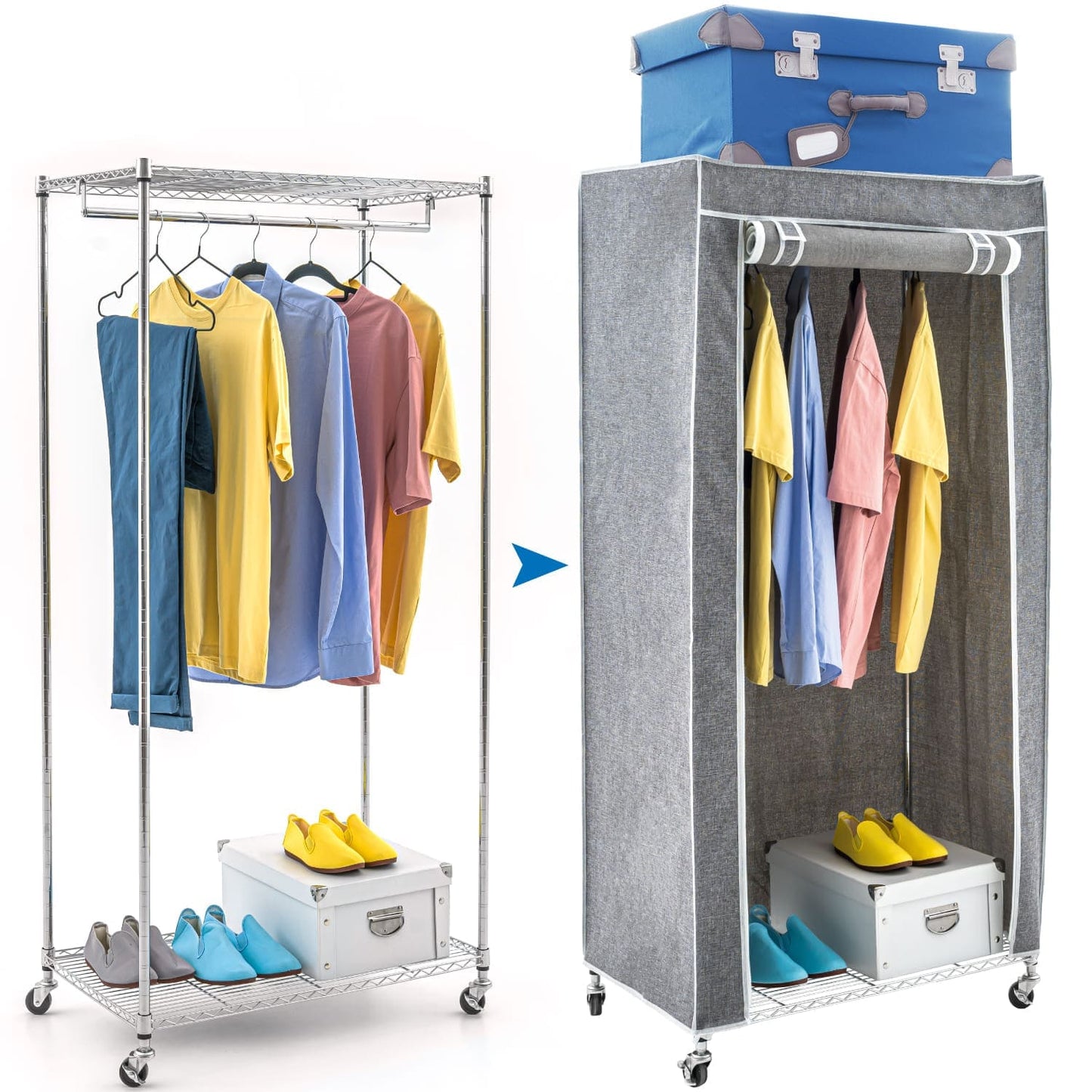 Armario de tela, Estructura resistente, 4 ruedas, hasta 70 kg, art moon Bufalo