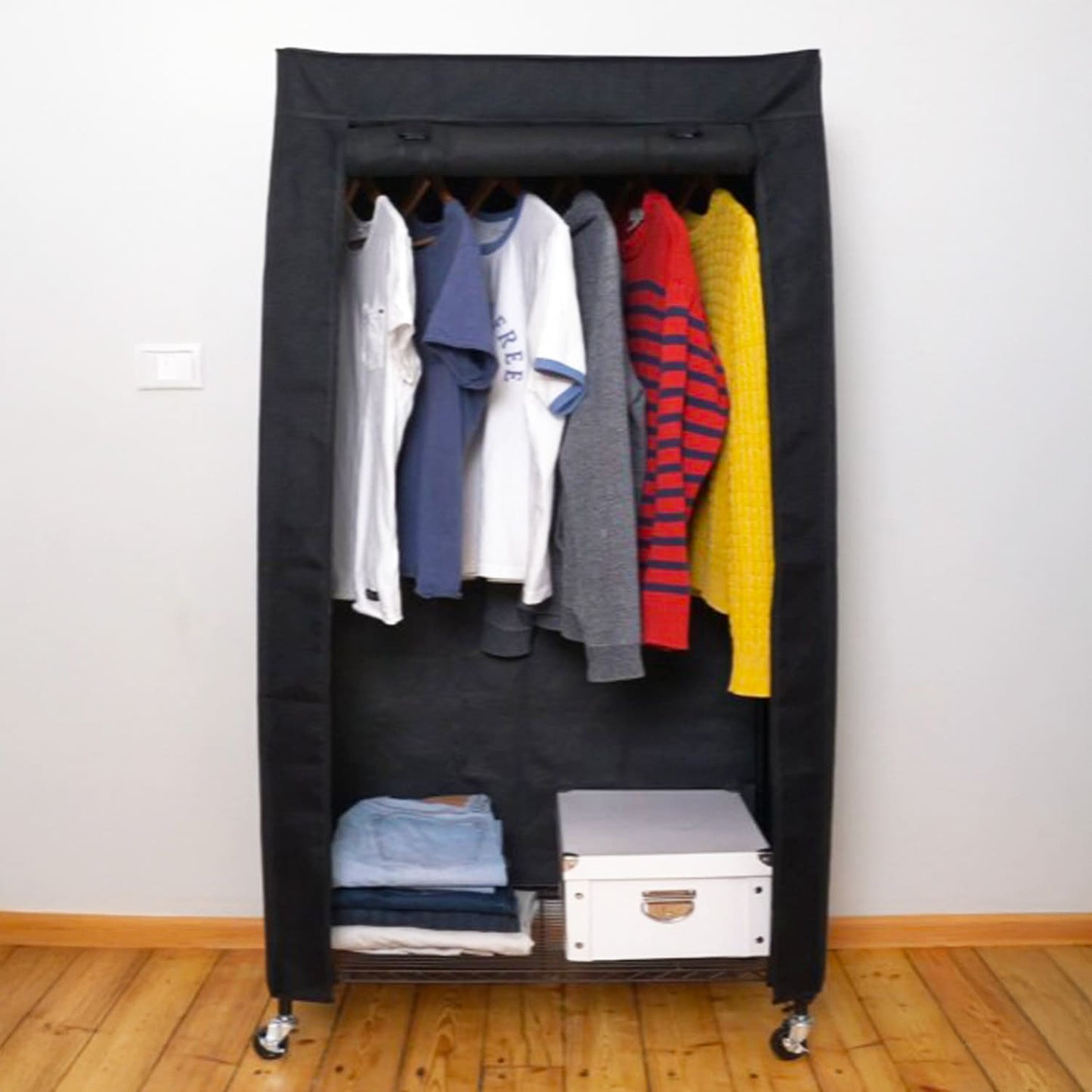 Armario de Tela, con Ruedas, Perchero Armario, 2 estantes, Hasta 70 kg, Armario Portátil, art moon Buffalo, n4