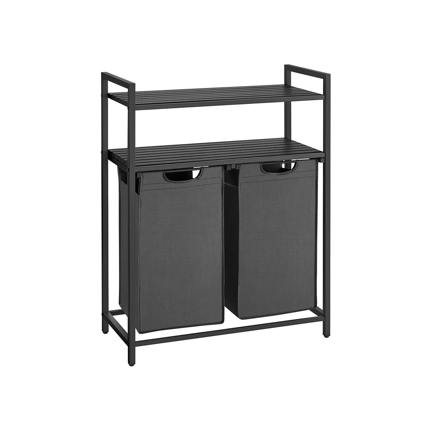 Mueble Ropa Sucia, 2 x 46 L, Cesto de Ropa Sucia, con 2 Bolsas Extraíbles y 2 Estantes, Negro y Gris, VASAGLE, 2