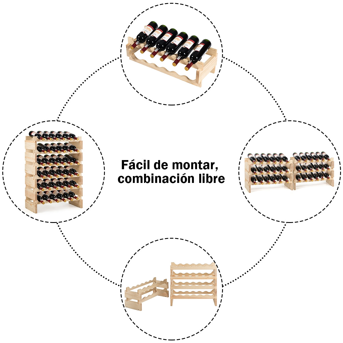 Botellero, Botellero vino, Botellero madera, con 6 Niveles y Capacidad 36 Botellas de Vino, Madera natural, Costway, 8