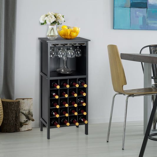 Botellero, Botellero vino, para 20 Botellas con Soporte de Copas, 24,5x42x96 cm, Madera de Pino, Negro, Costway, 2